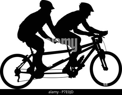 Tandem silhouette - cyclistes sur double location Illustration de Vecteur