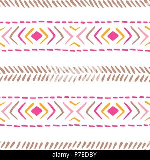 Les tribus colorées à la main et de rayures, imitant des coutures sur fond blanc. Vector pattern. transparente Dessin Geometrci Illustration de Vecteur