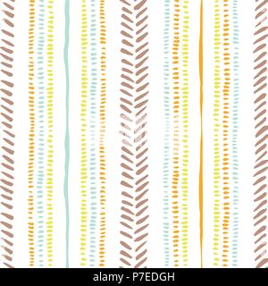 Faites à la main dans des tons ocres les tribus, rayures, imitant des coutures sur fond blanc. Vector pattern. transparente Des motifs géométriques abstraits Illustration de Vecteur
