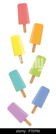 Sucettes glacées. Variation de couleur fruitée glace congelée lollys, vaguement organisés - illustration format vertical sur fond blanc. Banque D'Images