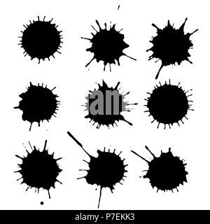 Taches de peinture à l'encre noire. Texture gouttes isolé sur fond blanc. Grunge textures ensemble pour splash. Vector illustration. Illustration de Vecteur