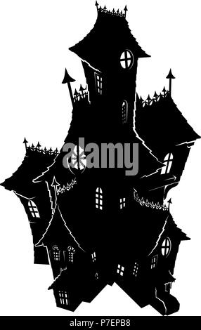 Silhouette Spooky Halloween Maison Hantée Illustration de Vecteur