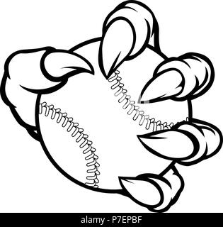 Monster ou animal claw holding Baseball Ball Illustration de Vecteur