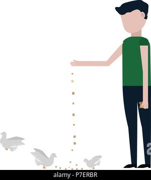 Le mec se nourrit les pigeons vector illustration sur fond blanc Illustration de Vecteur