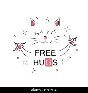 Vector illustration of cute cartoon chat dessiné à la main à bras ouverts - free hugs Illustration de Vecteur