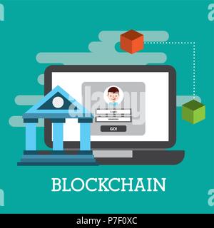 Site web de la banque d'blockchain pochette pour ordinateur portable Illustration de Vecteur