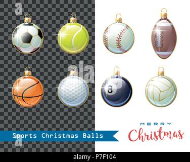 Joyeux Noël. Collection de différents sports boules de Noël pour vos créations. Vector illustration. Illustration de Vecteur