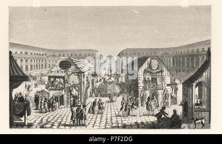 La foire de Saint Ovide a eu lieu à Paris tous les mois d'août à la place Louis XV (aujourd'hui place de la Concorde). Il a été célèbre pour sa salle de billard, des spectacles de danse par Nicolet, cabines, les animaux de cirque, etc. lithographie de Paul Lacroix' Le dix-huitième siècle : ses institutions, les douanes, et les costumes, Londres, 1876. Banque D'Images