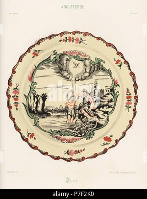À partir d'une plaque de céramique Anglaise, 18ème siècle. Scène religieuse montrant le Christ avec un halo baptisé par Dieu sous l'Esprit Saint. Fini à la main chromolithographie de Ris Paquot général de l'histoire de l'ancienne poterie vernissée, français et étrangers, chez l'auteur, Paris, 1874. Banque D'Images