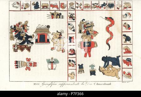 Hiéroglyphes représentant le dieu aztèque Cihuacoatl, snake woman et ...