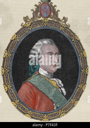 Louis Joseph de Condé (1736-1818). Le prince de Condé à partir de 1740-1818. Maison de Bourbon. Portrait. Gravure, 19ème siècle. De couleur. Banque D'Images