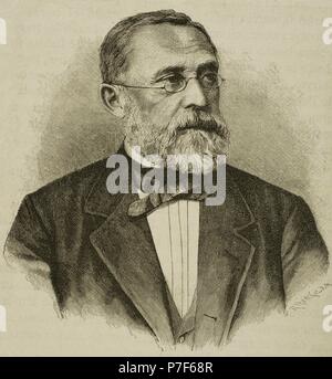 Rudolf Virchow (1821-1902). Médecin, anthropologue allemand, pathologiste, préhistorien, biologiste, écrivain, éditeur et homme politique. Portrait. Gravure de R. Henkel dans 'Historia Universal', 1886. Banque D'Images