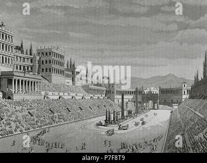 L'Empire romain. Rome. Le Circus Maximus entre l'Aventin et Palatine hills. La gravure. Banque D'Images