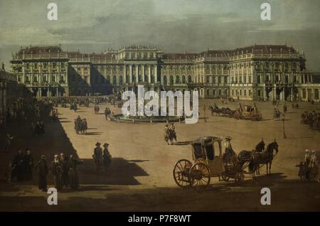 Bernardo Bellotto (1721-1780). Peintre italien. Vue du palais de Schonbrunn. La façade extérieure. 1759-61. Le Kunsthistorisches Museum (Musée d'histoire de l'Art). Vienne. L'Autriche. Banque D'Images