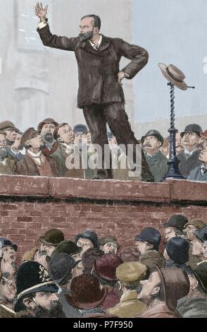 United Kingdom. L'Angleterre. Rassemblement socialiste dans les rues de Londres. Gravure de H. Thomson, 1892. De couleur. Banque D'Images
