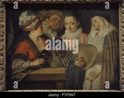 Jean Antoine Watteau (1684-1721). Le peintre français. Les acteurs de la Comédie Française, 1711-1712. Le Musée de l'Ermitage. Saint Petersburg. La Russie. Banque D'Images