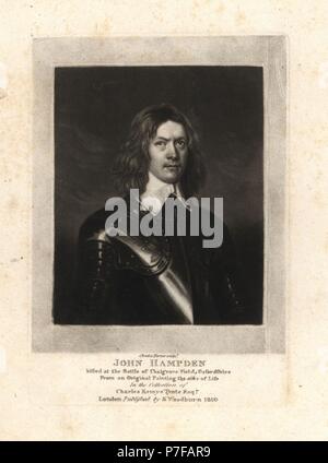 John Hampden, parlementaire, le colonel tué lors de la bataille de Chalgrave, 1643 Champ. Gravure sur cuivre par Charles Turner après une peinture originale de Samuel Woodburn's portraits de personnages illustres de l'histoire britannique, Londres, 1810. Banque D'Images