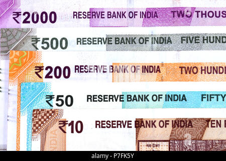 .Nouvelle devise indienne d'2000,500,200,50 et 10 notes roupie Banque D'Images