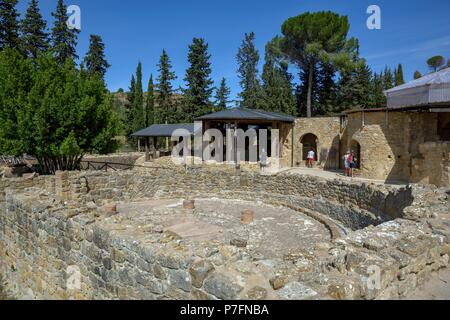 Vue de la Villa Romana del Casale, villa romaine à partir de la 4ème ANNONCE de siècle, Piazza Armerina, Province d'Enna, Sicile, Italie Banque D'Images