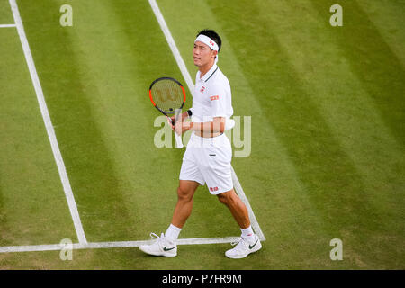 Londres, Royaume-Uni. 5 juillet, 2018. Kei Nishikori (JPN) Tennis : Kei Nishikori japonaise au cours de la masculin deuxième tour des championnats de tennis de Wimbledon contre Bernard Tomic de l'Australie à l'All England Lawn Tennis et croquet Club à Londres, Angleterre . Credit : AFLO/Alamy Live News Banque D'Images