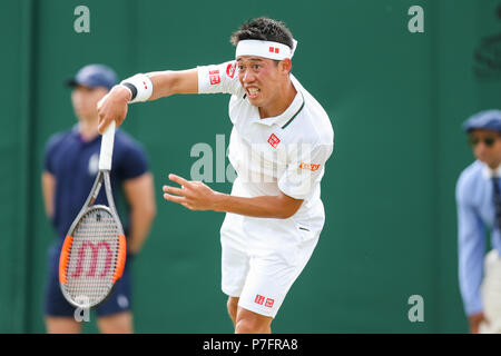 Londres, Royaume-Uni. 5 juillet, 2018. Kei Nishikori (JPN) Tennis : Kei Nishikori japonaise au cours de la masculin deuxième tour des championnats de tennis de Wimbledon contre Bernard Tomic de l'Australie à l'All England Lawn Tennis et croquet Club à Londres, Angleterre . Credit : AFLO/Alamy Live News Banque D'Images