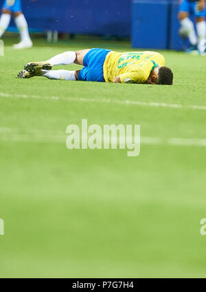 Belgique - Brasil, Soccer, Kazan, Juillet 06, 2018, NEYMAR Bra 10 Triste, Déçu, en colère, d'émotions, de déception, de frustration, frustration, tristesse, désespoir, désespoir, BELGIQUE - Brésil 2018 COUPE DU MONDE DE LA FIFA, la Russie, le meilleur de la saison 2018/2019, 8, 06 juillet 2018, Stade de Kazan, en Russie. © Peter Schatz / Alamy Live News Banque D'Images