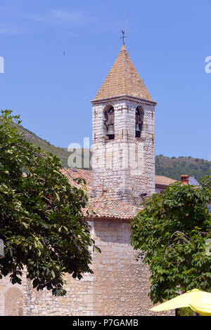 Clocher de l'église Saint Grégoire à Tourrettes-sur-Loup, dans le sud-est de la France, région Provence, département Alpes Maritimes Banque D'Images