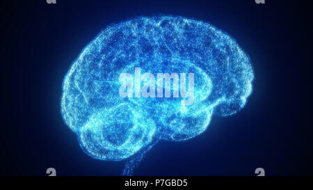 L'Intelligence Artificielle numérique cerveau bleu nuage de particules en données binaires dans le cyberespace futuriste. Réseau de neurones technologie concept l'apprentissage en profondeur Banque D'Images