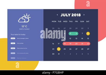 Agenda et calendrier fait App ui ux Design. Interface utilisateur, UX et disposition du modèle de l'interface graphique pour les applications mobiles. Widget Calendrier Illustration de Vecteur