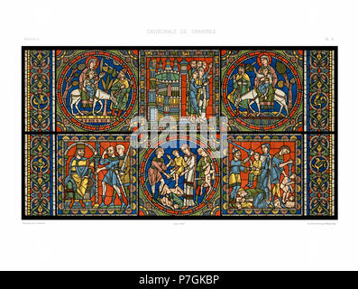 Deutsch : aus der Mappe : Monografie de la Cathedrale de Chartres - Atlas (1867), Das Leben von Glasfenster : Jésus, 12. Jhdt. Anglais : Monographia de la cathédrale de Chartres, la lithographie Chrome du vitrail : la vie de Jésus, Paris, Imprimerie impériale, 1867 English : Monographie de la Cathédrale de Chartres - Atlas (1867) - Vitrail de la vie de Jésus Christ une feuille - chromo-lithographie. 3 mars 2016, 21:16:09 Feuille 158 C Monografie de la Cathedrale de Chartres - Atlas - Vitrail de la vie de Jésus Christ - Version restaurée 70- Banque D'Images