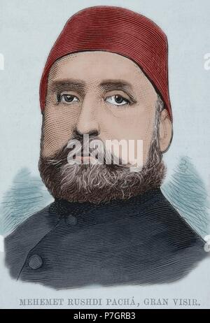 Mehmed Rushdi Pacha (1811-1876). Homme d'État ottoman. Portrait. La gravure. De couleur. Banque D'Images