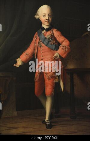 Empereur de Russie Paul I (1754-1801). Portrait du Tsar dans son enfance en tant que Grand-duc Paul Petrovitch en classe. Par peintre russe Virgilius Eriksen (1722-1782). La Russie, 1766. Huile sur toile. Le Musée de l'Ermitage. Saint Petersburg. La Russie. Banque D'Images