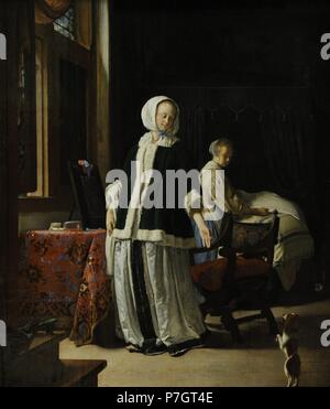 Frans van Mieris l'ancien (1635-1681). Peintre baroque néerlandais. Dame à sa toilette, c.1660. Le Musée de l'Ermitage. Saint Petersburg. La Russie. Banque D'Images