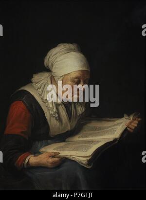 Gerrit o Gerard Dou (1613-1675). Peintre hollandais. Vieille Femme lisant un livre, c.1660-1665. Huile sur panneau, 28 x 20 cm. Le Musée de l'Ermitage. Saint Petersburg. La Russie. Banque D'Images