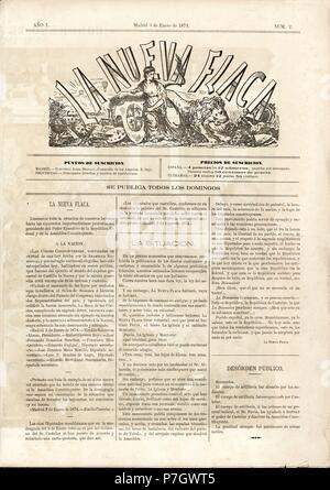 Portada de la revista semanal satírica La Nueva Flaca, año uno, número dos. Madrid, janvier 1874. Banque D'Images