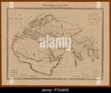 Mapa del mundo conocido de los antiguos en el segundo siglo de la era cristiana. La gravure de 1870. Banque D'Images