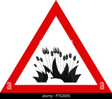 La protection des animaux. Panneau d'avertissement avec le Cerf caché dans l'herbe. Vector illustration simple. Deer caché dans l'herbe Illustration de Vecteur