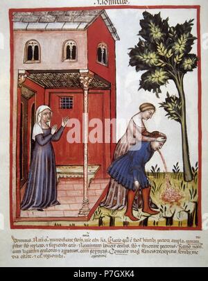 Tacuinum Sanitatis. 14e siècle. Manuel de l'époque médiévale la santé. Des vomissements. Folio 99v. Banque D'Images