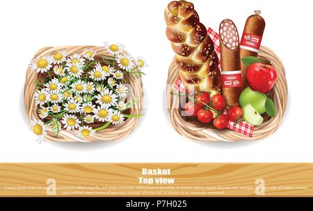 Panier plein de produits alimentaires et de la camomille Vector illustration Illustration de Vecteur