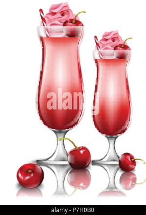 Cherry cocktails vecteur. Smoothie frais en lunettes roses illustration Illustration de Vecteur