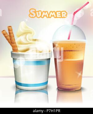 La crème glacée et de frappe réaliste. Vector Délicieux yaourts glacés de l'été et boire. 3d illustration détaillée Illustration de Vecteur