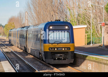 Une voiture diesel de classe entreprise quatre rail car lors de l'historique gare ferroviaire de Bowral rurales sur les hautes terres du sud de la Nouvelle Galles du Sud, Australie Banque D'Images