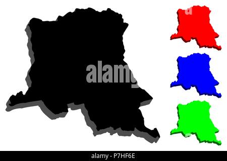 3D de la carte de la République démocratique du Congo (République démocratique du Congo (RDC, Congo-Kinshasa) - noir, rouge, bleu et vert - vector illustration Illustration de Vecteur