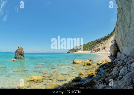 Avis de Milos Beach sur l'île de Lefkada, Grèce Banque D'Images