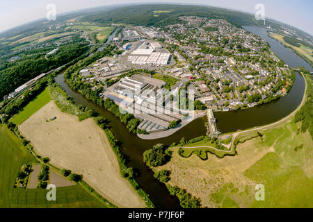 La rivière Ruhr, Ruhrbogen River Bend, ville de Wetter avec Obergraben et lac Harkortsee, vue aérienne Banque D'Images