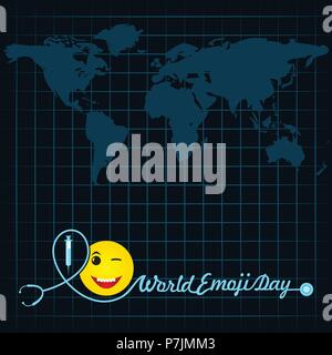 Carte de souhaits jour emoji monde modèle design avec différents sentiments Illustration de Vecteur