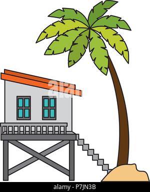 Baywatch édifice Booth avec arbres palms Illustration de Vecteur