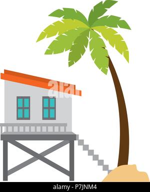 Baywatch édifice Booth avec arbres palms Illustration de Vecteur