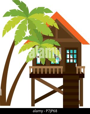 Baywatch édifice Booth avec arbres palms Illustration de Vecteur