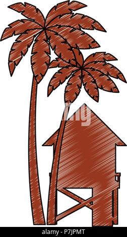 Baywatch édifice Booth avec arbres palms Illustration de Vecteur
